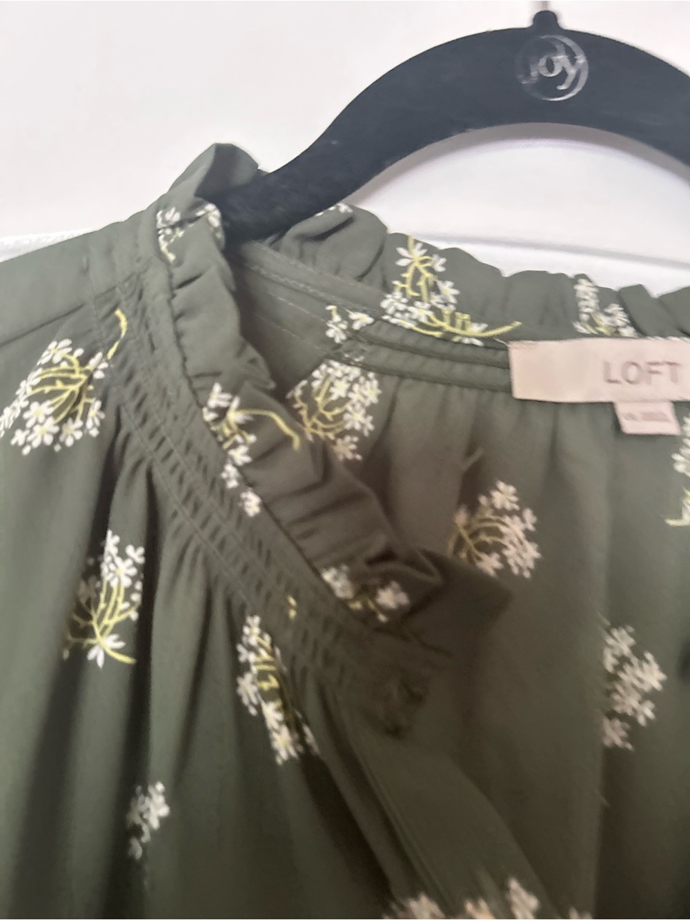 LOFT Olive Green Floral Long-Sleeve Blouse - Picture 3 of 11